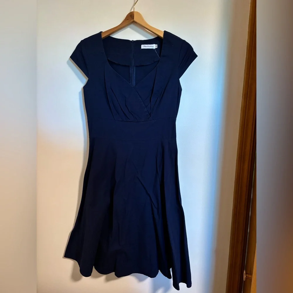 Patriotic Pinup Navy Blue Cocktail Swing Dress - Picture 5 of 9
